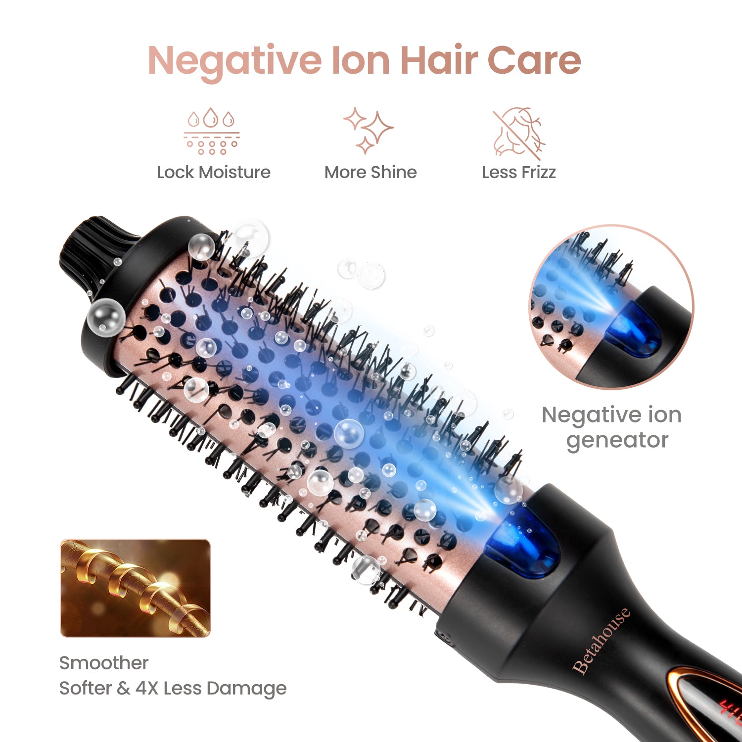 Betahouse Thermal Brush for Blowout Look Heated Round Brush Hair Straightening Curling Styling, Quick Heating Round Brush with 9 Heat Temps Hot Curling Iron Brush 1.5 Inch, Dual Voltage